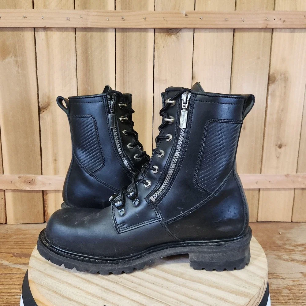 Milwaukee Motorcycle Trooper Boots Mens 12EE Black Leather Biker Side Zip